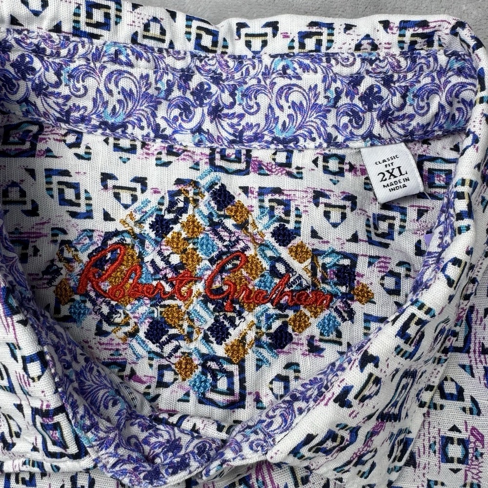Robert Graham ButtonUp Classic Fit Shirt Mens 2XL Purple/White Linen Blend NWT - Picture 4 of 12